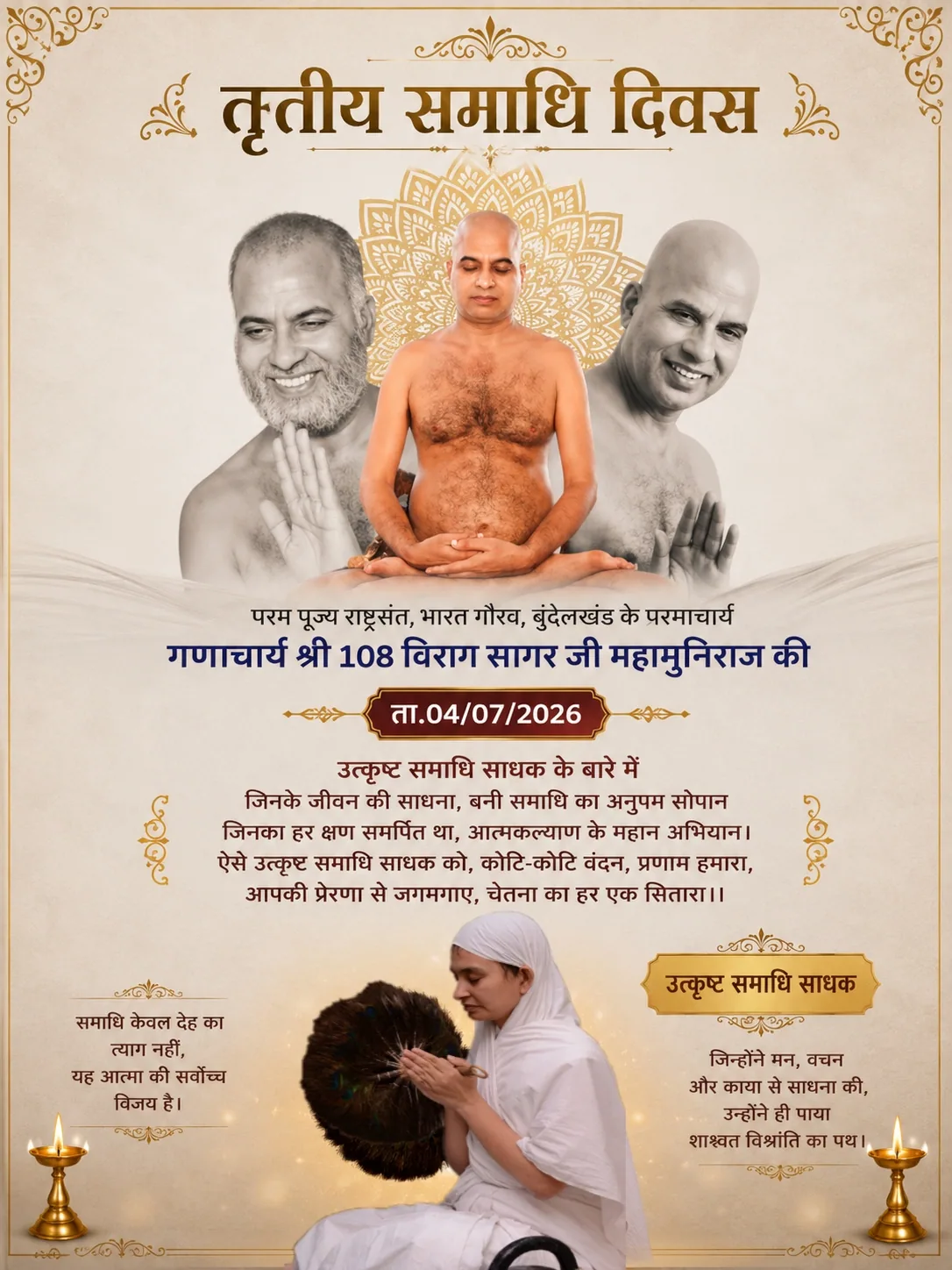 आचार्य 108 श्री विराग सागर महराजी की तृतीय समाधि दिवस